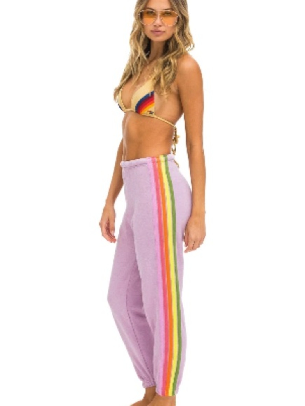 Aviator Nation Mauve Pink Green 5 Stripe Set Zip Up Hoodie Sweatpants Shorts XS - Picture 14 of 15